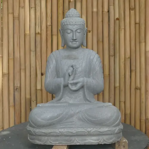 Product image of the product “Seated Buddha made of Riverstone in Dharmachakra gesture of wheel of the teaching of the Dharma, H. 80cm. ”